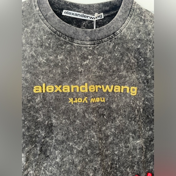 Alexander Wang Unisex Acid Washed Tee with Embroidered Logo in Acid Black - Picture 5 of 12